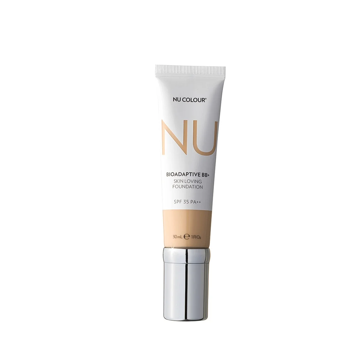 Produktfotografie. Front: Nu Colour Bioadaptive BB+ Skin Loving Foundation Tube mit SPF 35 (je 30ml) - Typ: Linen.