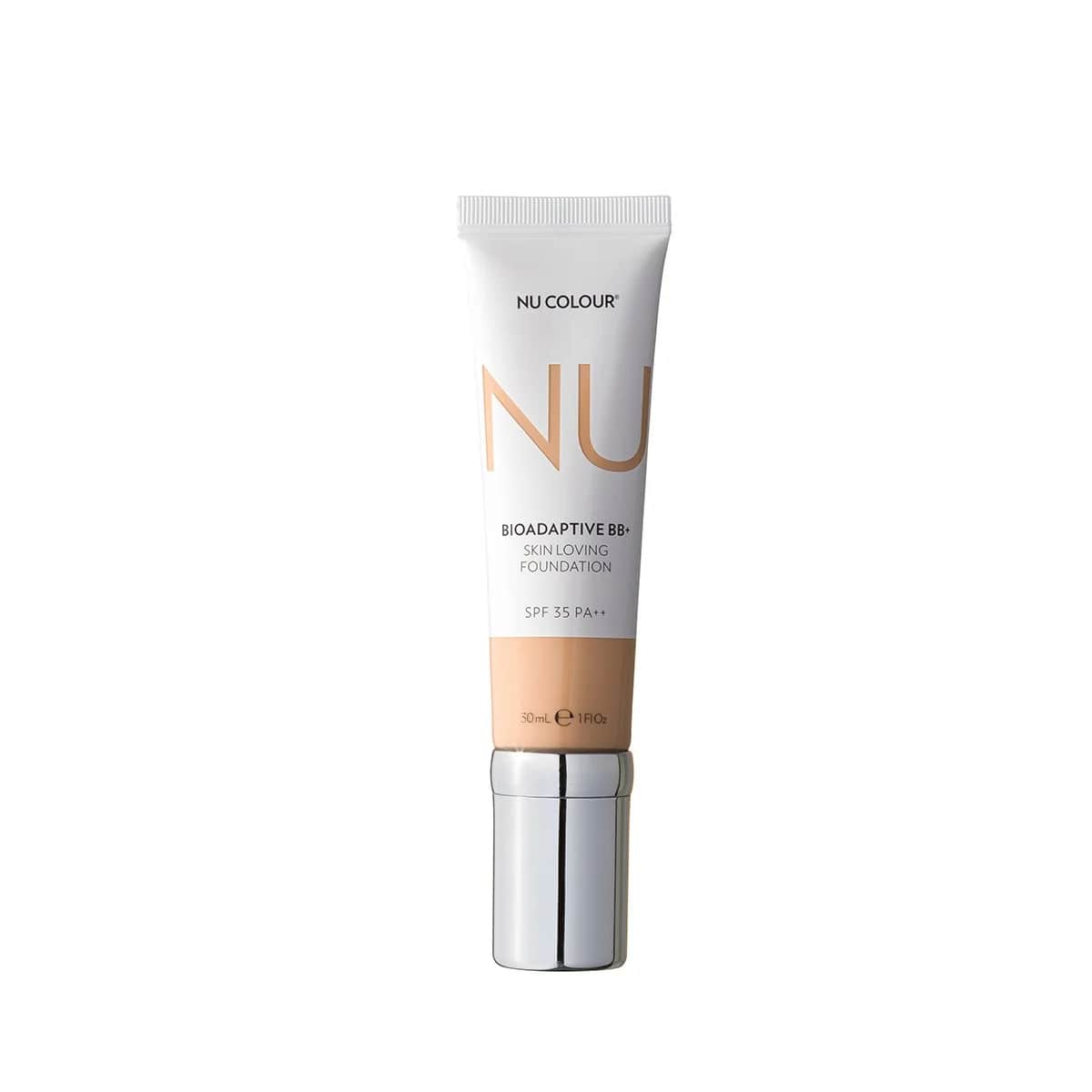 Produktfotografie. Front: Nu Colour Bioadaptive BB+ Skin Loving Foundation Tube mit SPF 35 (je 30ml) - Typ: Medium Ochre.