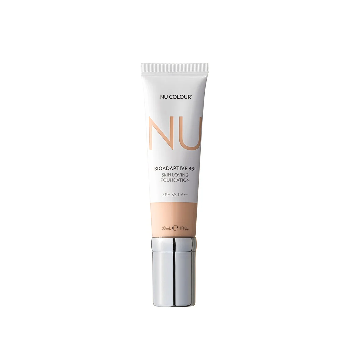 Produktfotografie. Front: Nu Colour Bioadaptive BB+ Skin Loving Foundation Tube mit SPF 35 (je 30ml) - Typ: Sand.