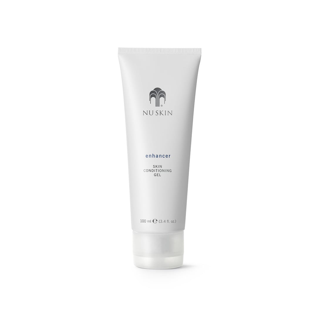 Produktfotografie. Front: Enhancer Skin Conditioning Gel (Tube je 100ml) von Nu Skin.