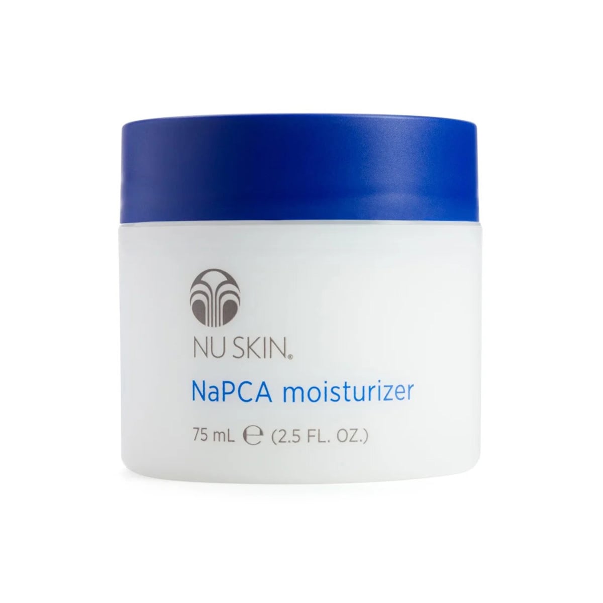 Produktfotografie. Front: NaPCA Moisturizer, Feuchtigkeitscreme von NuSkin. (Dose mit Schraubverschluss, je 75ml)